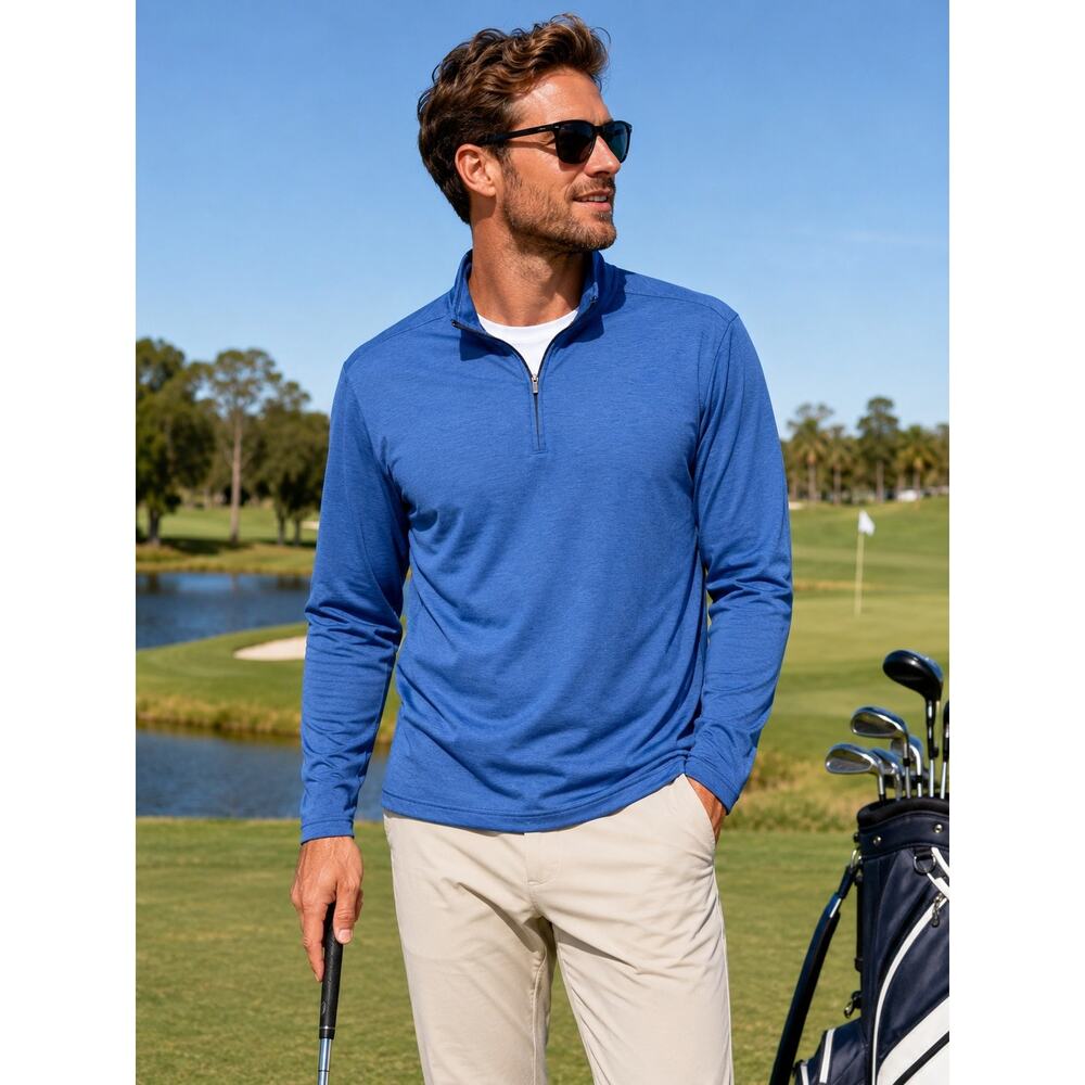 2(X)IST Mens Large Blue Stretch Quarter Zip Golf Active Pullover